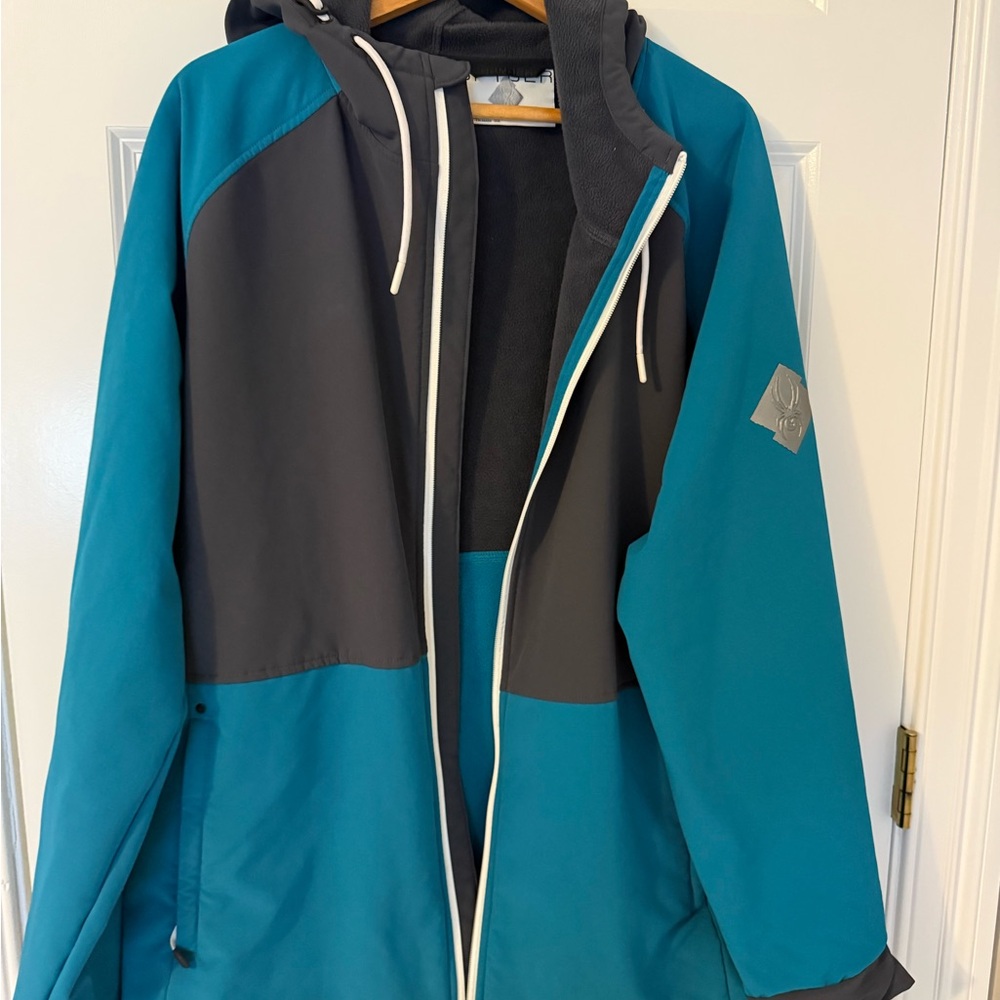 Spyder Men’s XL Hooded Softshell Jacket Teal/Grey NWOT